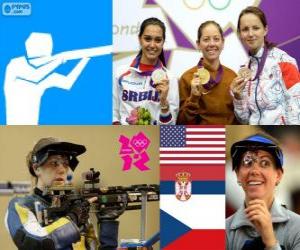 yapboz Podyum çekim Bayanlar 50 metre tüfek üç pozisyonları, Jamie Lynn Gray (ABD), Ivana Maksimović (Sırbistan) ve Adela Sykorova (Çek Cumhuriyeti) - Londra 2012-